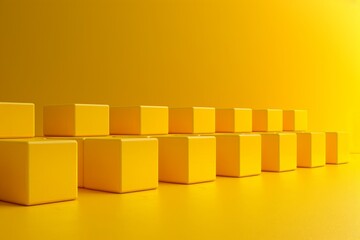 Poster - A simple yet striking image of yellow cubes neatly arranged, decreasing in size, presenting perspective on a monochromatic background