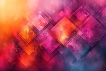 Poster - Artistically arranged squares in shades of pink and orange are glowing, giving a sense of cosmic mystery with an abstract digital art style