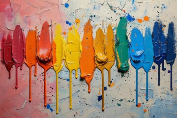 Poster - A dynamic composition of thick, colorful paintbrush strokes and drips on a canvas, expressing energy and creativity