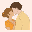 Happy love couple kissing. Hand drawn flat cartoon character vector illustration.