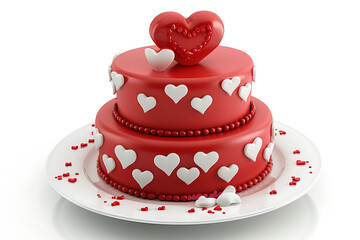 3d two tier cake in cartoon style for Valentine's Day isolated on white background