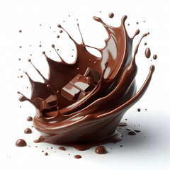 Liquid chocolate, Chocolate splashed, small drops and curvy flows, isolated on a white background, 3d render