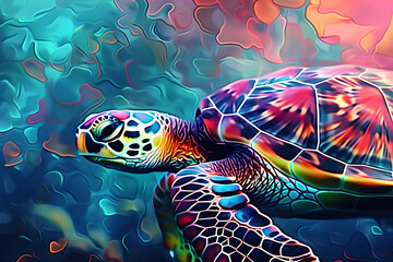 Wall Mural - colorful turtle underwater in the sea illustration