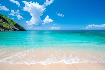 Wall Mural - tropical beach paradise turquoise water and white sand idyllic summer vacation