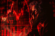 © Tohamina - Fearful investor with a backdrop of red stock graphs, conveying panic in the trading world