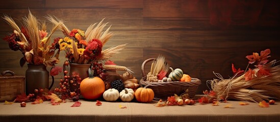 Aufkleber - A Thanksgiving Day background with a table set for the autumn harvest Includes a copy space image
