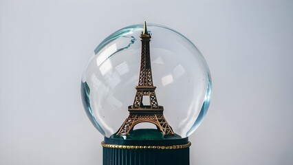 Miniature Eiffel Tower replica encased in a glass globe