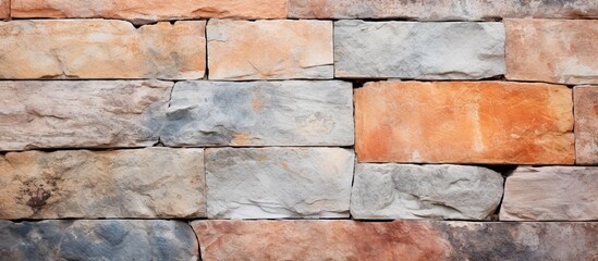 Aufkleber - Close up of a stunning colorful stone wall with stucco and paint The background has a peachy orange and gray texture providing ample copy space
