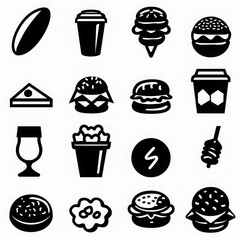 Wall Mural - food icon clipart, black clipart, white background --ar 1:1 --style raw --stylize 50 Job ID: 52752daf-c8fe-4277-88bc-d4c3312cf5cd