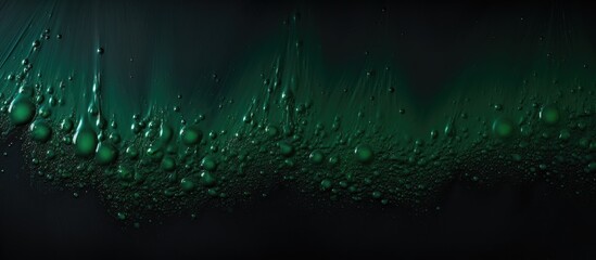 Poster - An abstract artwork showcases the graceful descent of dark green paint droplets onto black paper with a copy space image