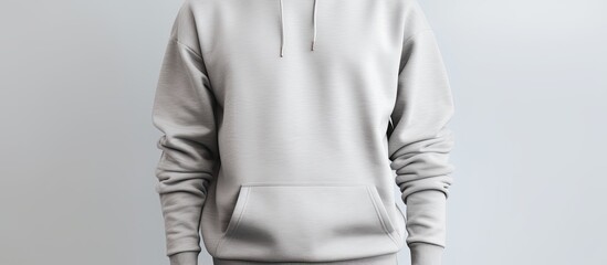Poster - A gray pullover is showcased in a mock up image with an empty copy space on a white background