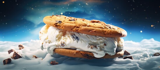 Poster - Delicious cookie sandwich filled with creamy vanilla ice cream perfect for indulging in a sweet treat Incredible copy space image
