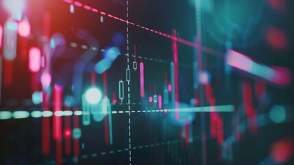 Aufkleber - A close-up of a computer screen displaying live stock market graphs and candlestick charts, symbolizing active trading and investment.