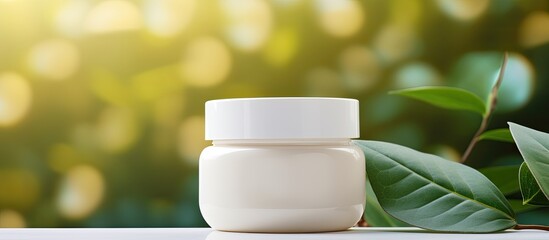 Aufkleber - Branding mock up concept featuring white cosmetic products and green leaves on a colorful background Copy space image for showcasing natural beauty products