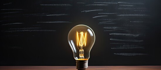 Poster - A lightbulb is depicted on a blackboard with a black background creating a copy space image