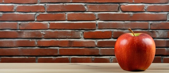 Aufkleber - A copy space image of an apple placed on a wooden table with a red brick wall as the backdrop