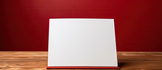 Poster - A blank clean white book placed on a vibrant red wooden background providing ample copy space for any desired image