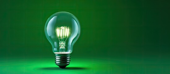 Poster - A minimal concept is conveyed through a copy space image of a light bulb on a green background