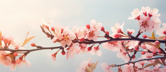 Fototapete - Peach branches in full bloom with ample copy space image