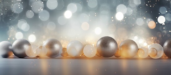Poster - a blurred and glittering background with abstract silver bulbs shining it s an image of christmas de