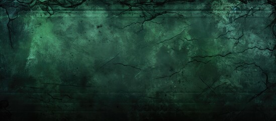 Poster - A scary Halloween themed background with a dark green grunge wall that is scratched and textured offering plenty of copy space