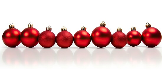 Poster - An arrangement of individual red Christmas balls on a white background with ample space for a copy space image