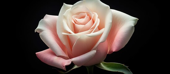 Aufkleber - A beautiful pink and white rose blossom is captured in a detailed vintage style photograph set against a black background with soft pastel tones. Creative banner. Copyspace image