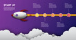 © akn - Startup infographic design. Rocket launch. Presentation slide template. Spaceship fly. Business success diagram chart. Timeline roadmap 5 options, steps. Creative project concept.