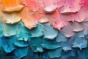 Poster - Pink and blue hues dominate this close-up of thick oil paint applied with a palette knife for a textured finish