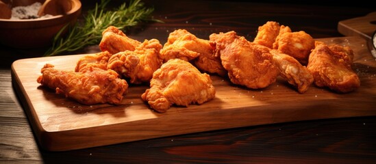 Aufkleber - Ready to fry chicken thigh pieces arranged on a cutting board creating a copy space image