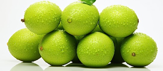 Aufkleber - Fresh Spondias dulcis fruit with a vibrant green color showcased on a clean white background providing ample copy space for your use