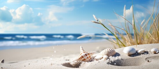 Poster - In the summer the beach sand dune and shell fragments create a picturesque landscape with ample copy space for images
