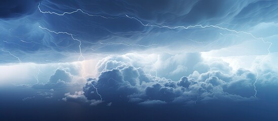 Poster - Top view of clouds and lightning on a white background creating a storm concept with bad weather Ample copy space available for added content