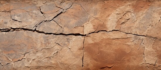 Fototapete - Close up photo of an ancient clay wall fragment with visible cracks providing a textured surface The image contains ample copy space