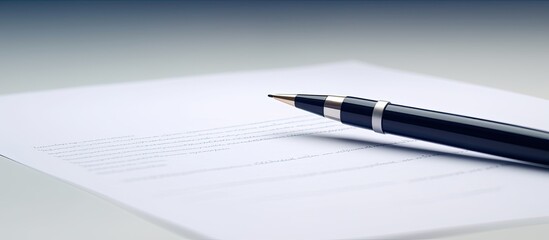 Poster - A pen is pictured up close on a blank sheet of paper providing ample copy space for written content