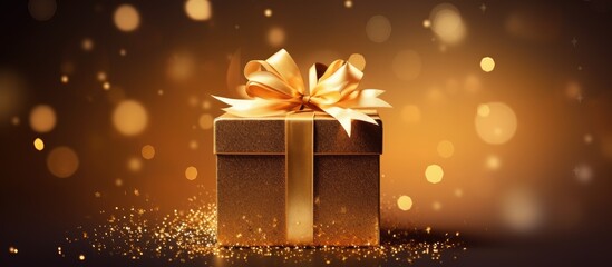 Aufkleber - A golden gift box designed for a Merry Christmas and Happy New Year concept with the intention of providing a textured background for copy space images
