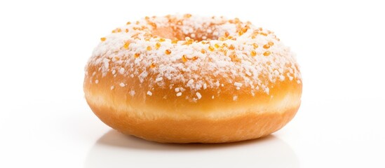 Poster - A donut with a sweet taste displayed on a white background conveys a sense of celebration with its tempting appearance Copy space image