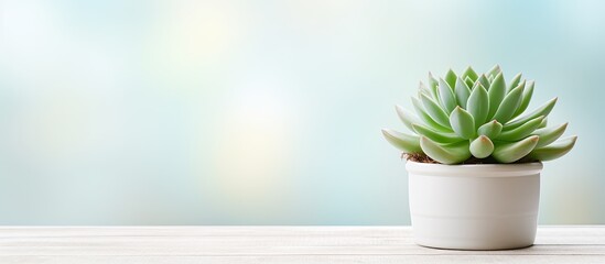 Poster - Gorgeous succulent on a white wooden table with room for text Perfect as a home plant copy space image