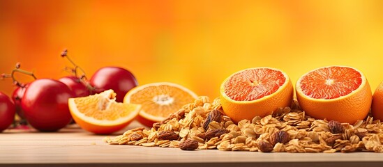 Poster - A portion of organic granola is displayed with vibrant red oranges in the copy space image