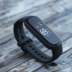 Fototapete - A smart watch resting on top of a wooden table, showcasing modern technology and natural textures.