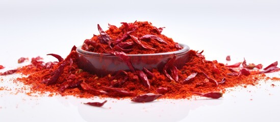 Poster - A white background with a raw organic red saffron spice providing ample copy space for text or other elements