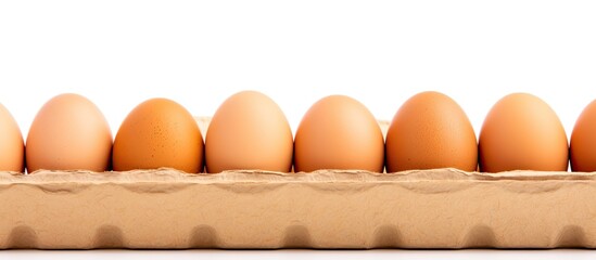Aufkleber - A cardboard box filled with chicken eggs placed on a white background with ample space for copying the image