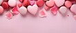 A delightful image of heart shaped Valentine s Day cookies placed on a sweet and vibrant background The charming pink macaroons create a pleasing flat lay composition with a top view allowing for cop