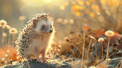 A cute hedgehog in the forest