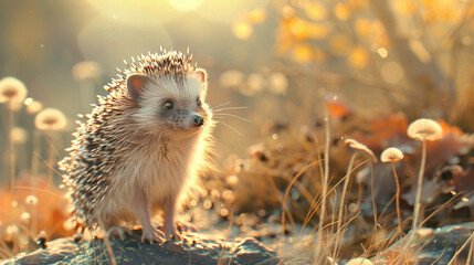 Wall Mural - A cute hedgehog in the forest