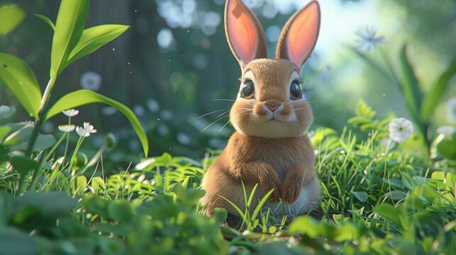 A cute rabbit in the grass