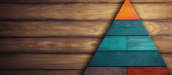 Poster - The tangram puzzle is displayed in the shape of a Christmas tree on a wooden background creating a visually appealing copy space image 136 characters