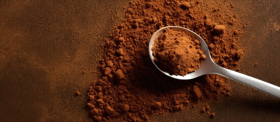 Poster - A top view of a spoon with coffee powder creating a visually appealing copy space image