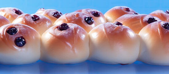 Canvas Print - Raisin filled buns perfect for a sweet treat. Creative banner. Copyspace image