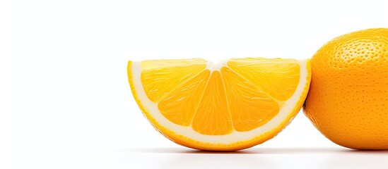 Poster - A vibrant citrus fruit such as an orange or sweet lemon mosambi is displayed on a white background allowing for ample copy space in the image